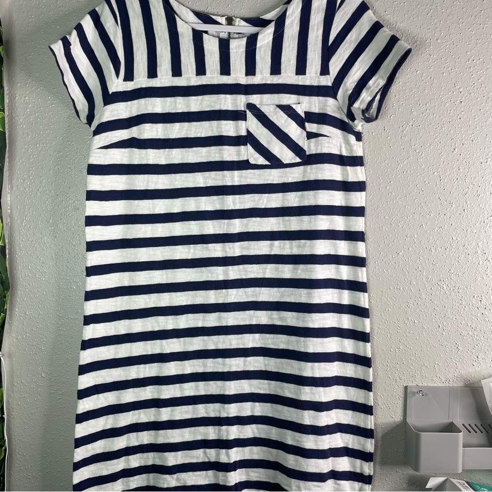 Old Navy Blue and White Casual Shirt Dress with Short Raglan Sleeves